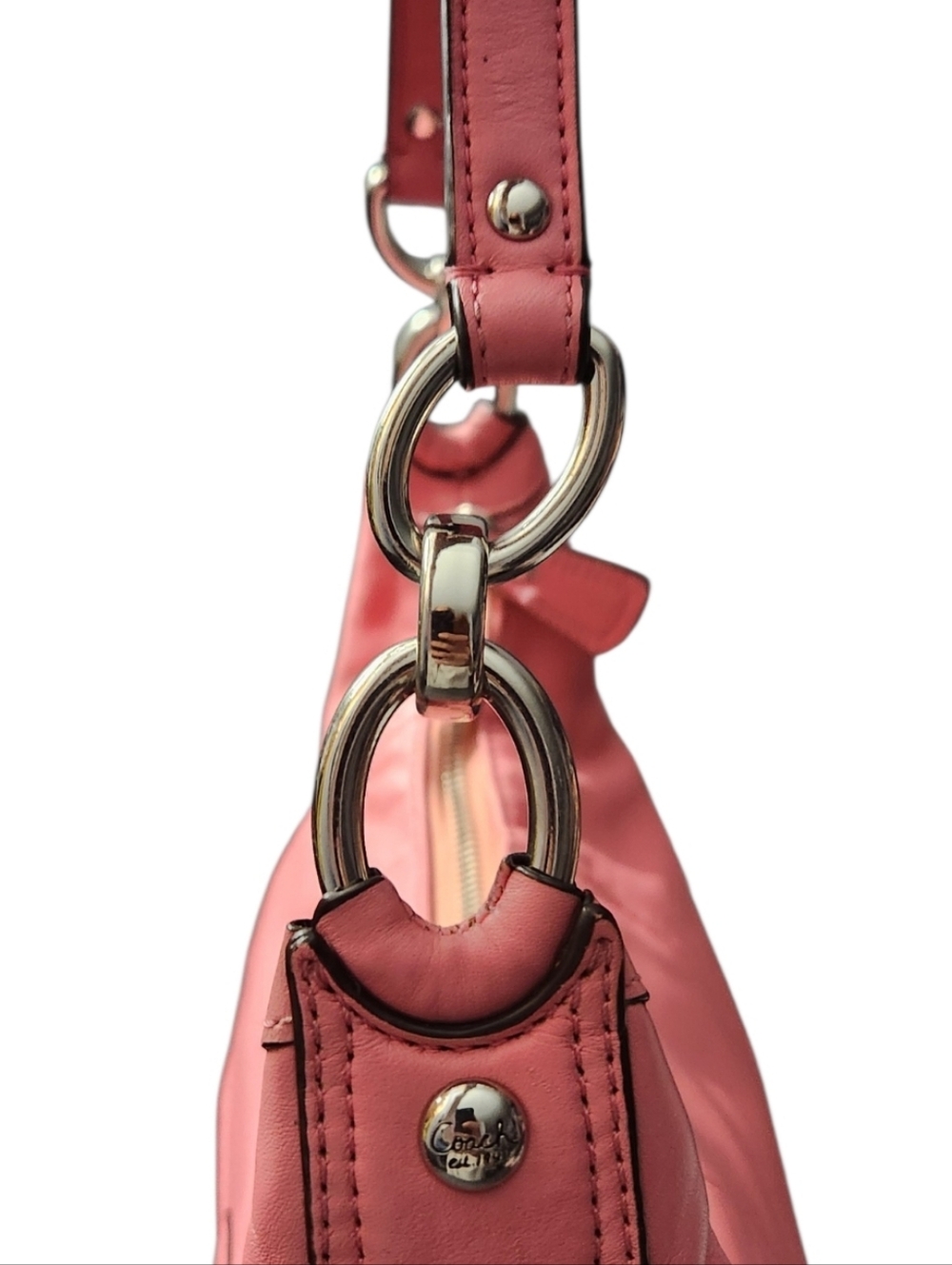 Coach Pink Leather Shoulder Bag Magnetic Fliplock Flap Hobo Purse - Picture 7 of 14